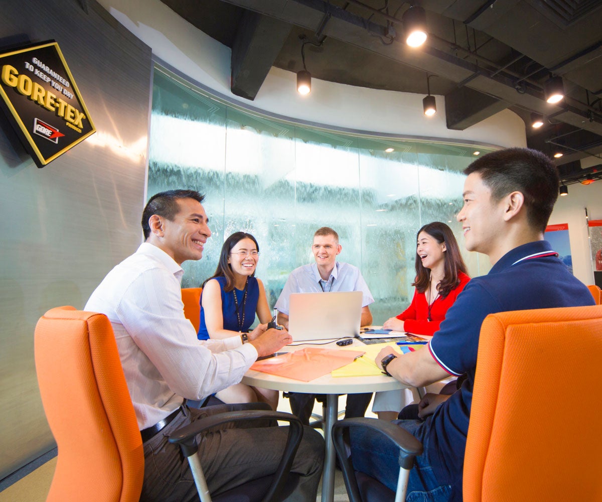 Team collaborating during a meeting