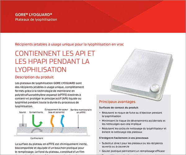 Fiche technique pour GORE LYOGUARD Plateaux de lyophilisation