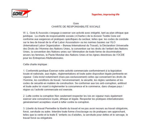 Charte de responsabilité sociale