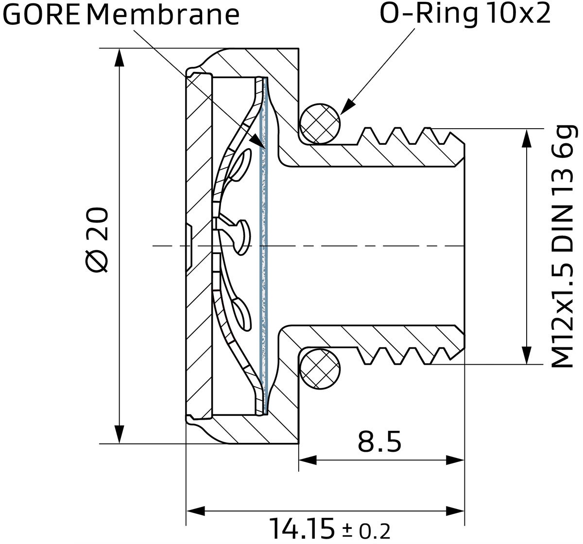 Design et dimensions de l'évent GORE® PolyVent Ex+