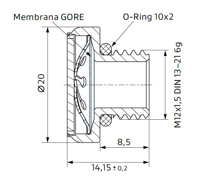 Design et dimensions de l'évent GORE® PolyVent Ex+