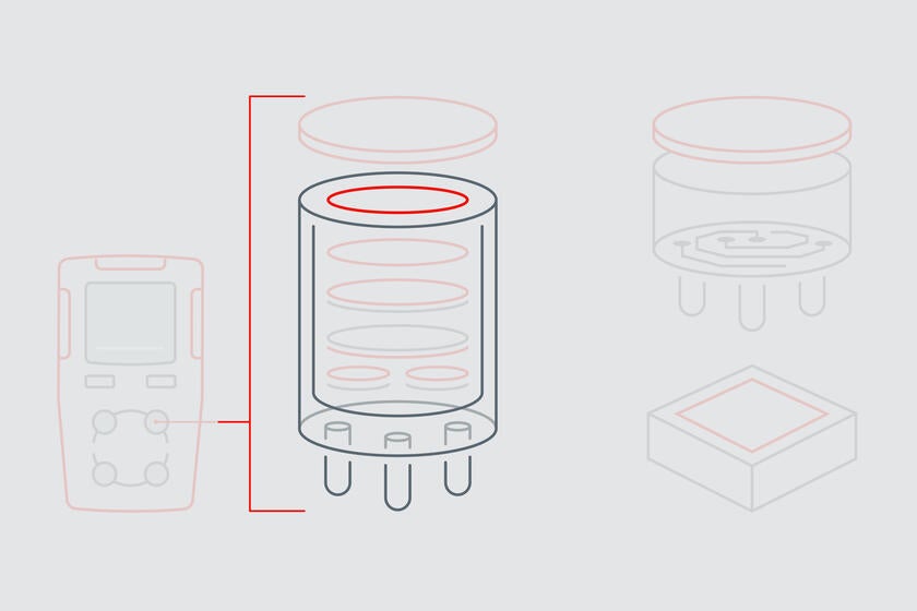 Infographie illustrant la membrane responsable du contrôle de la diffusion dans un détecteur de gaz EC.