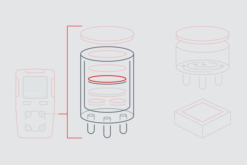 Infographie illustrant la membrane sur l'électrode de travail d'un détecteur de gaz EC.