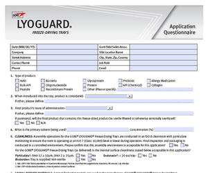 LYOGUARD Freeze-Drying Trays Application Questionnaire